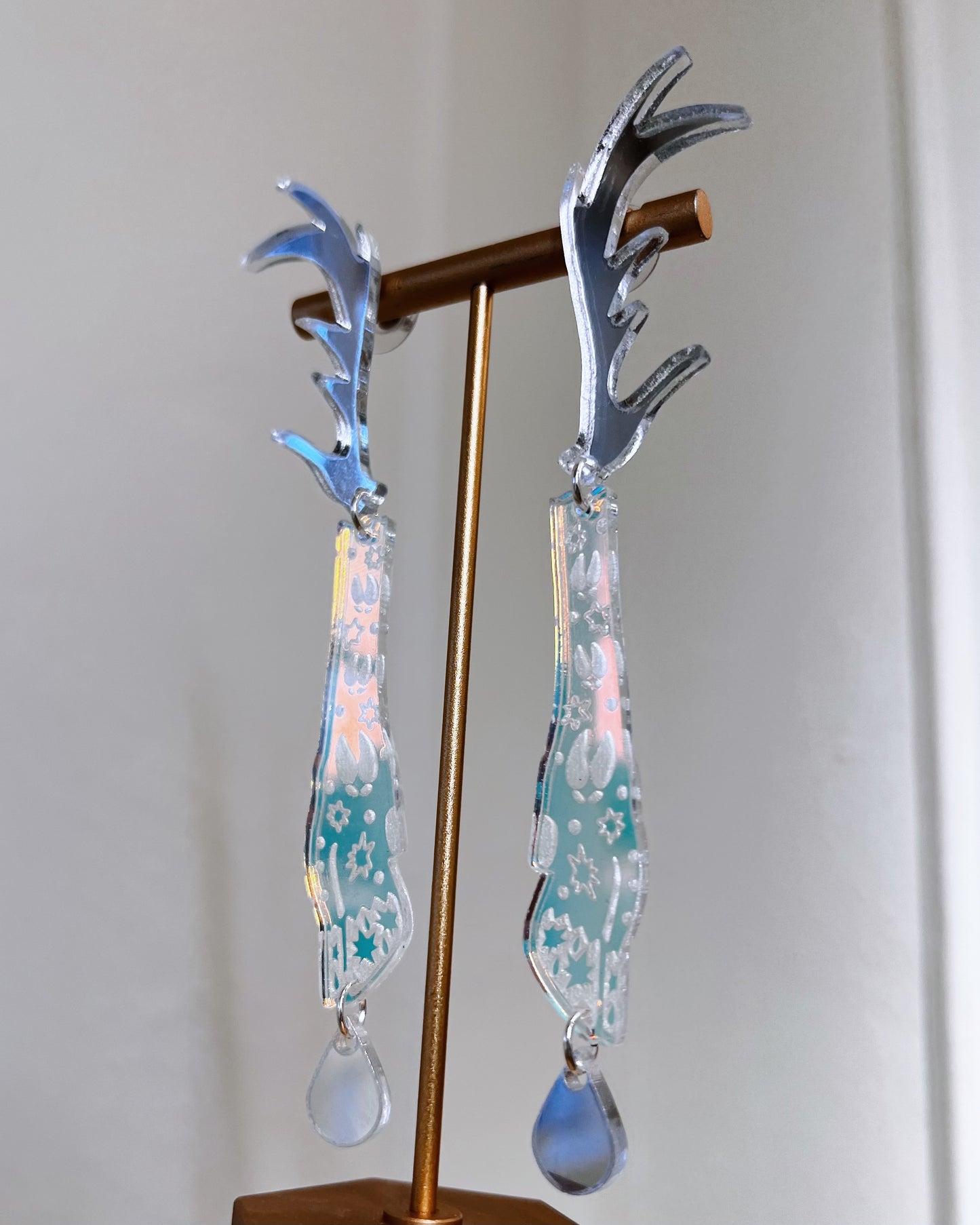 Silver & Iridescent Deer Woman Earrings