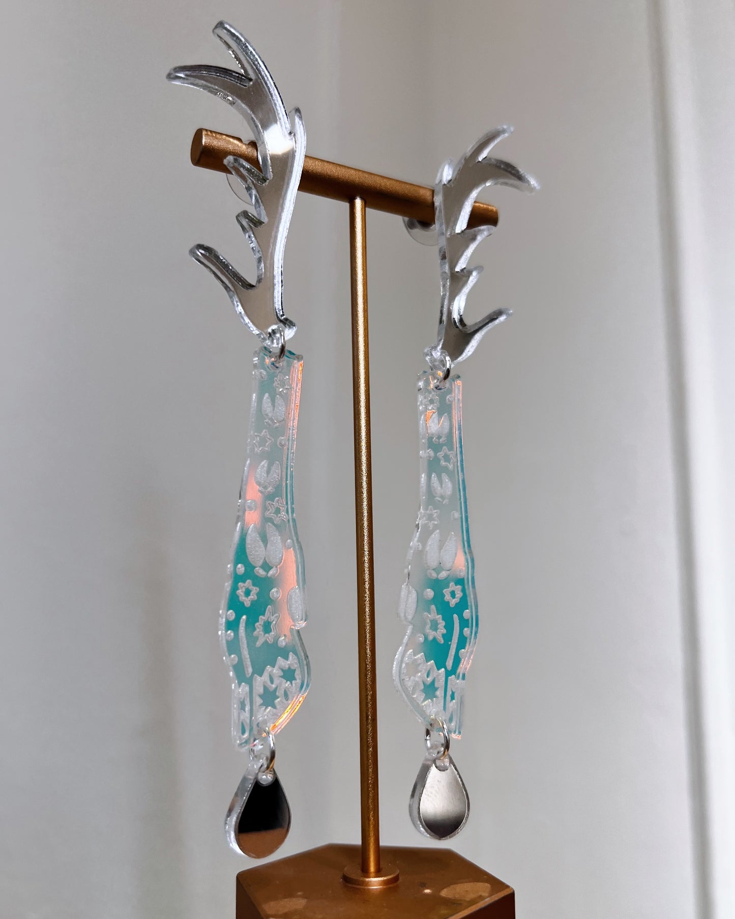 Silver & Iridescent Deer Woman Earrings