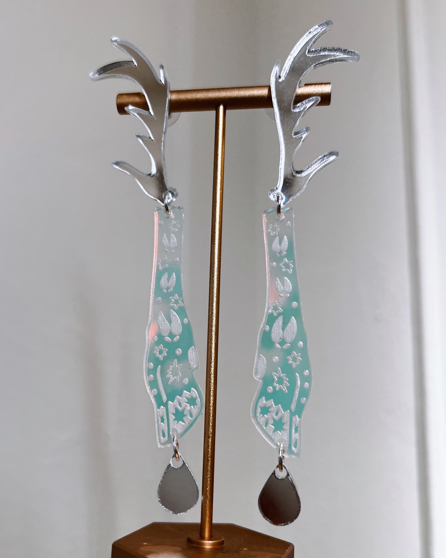 Silver & Iridescent Deer Woman Earrings