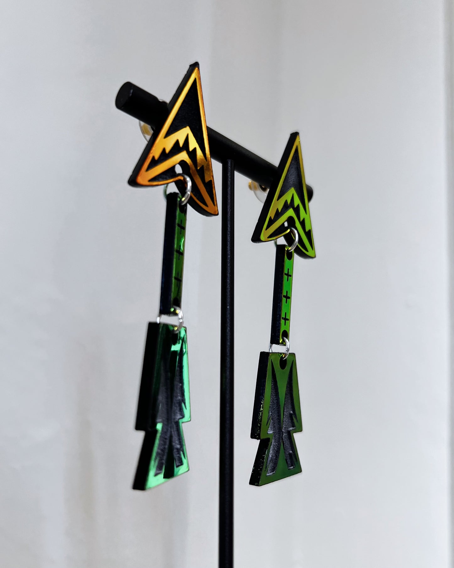 One Tier- Dark Iridescent Arrow Dangles